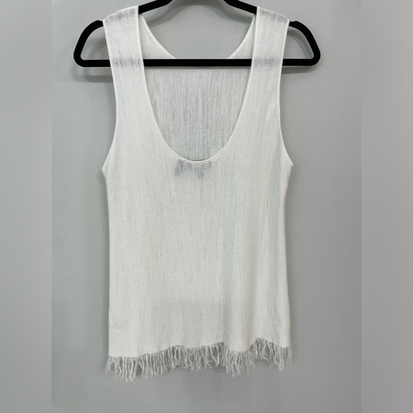Theory Vendla O White Scoop Back Fringe Linen blend Sleeveless Top Size M 10 - Picture 7 of 8